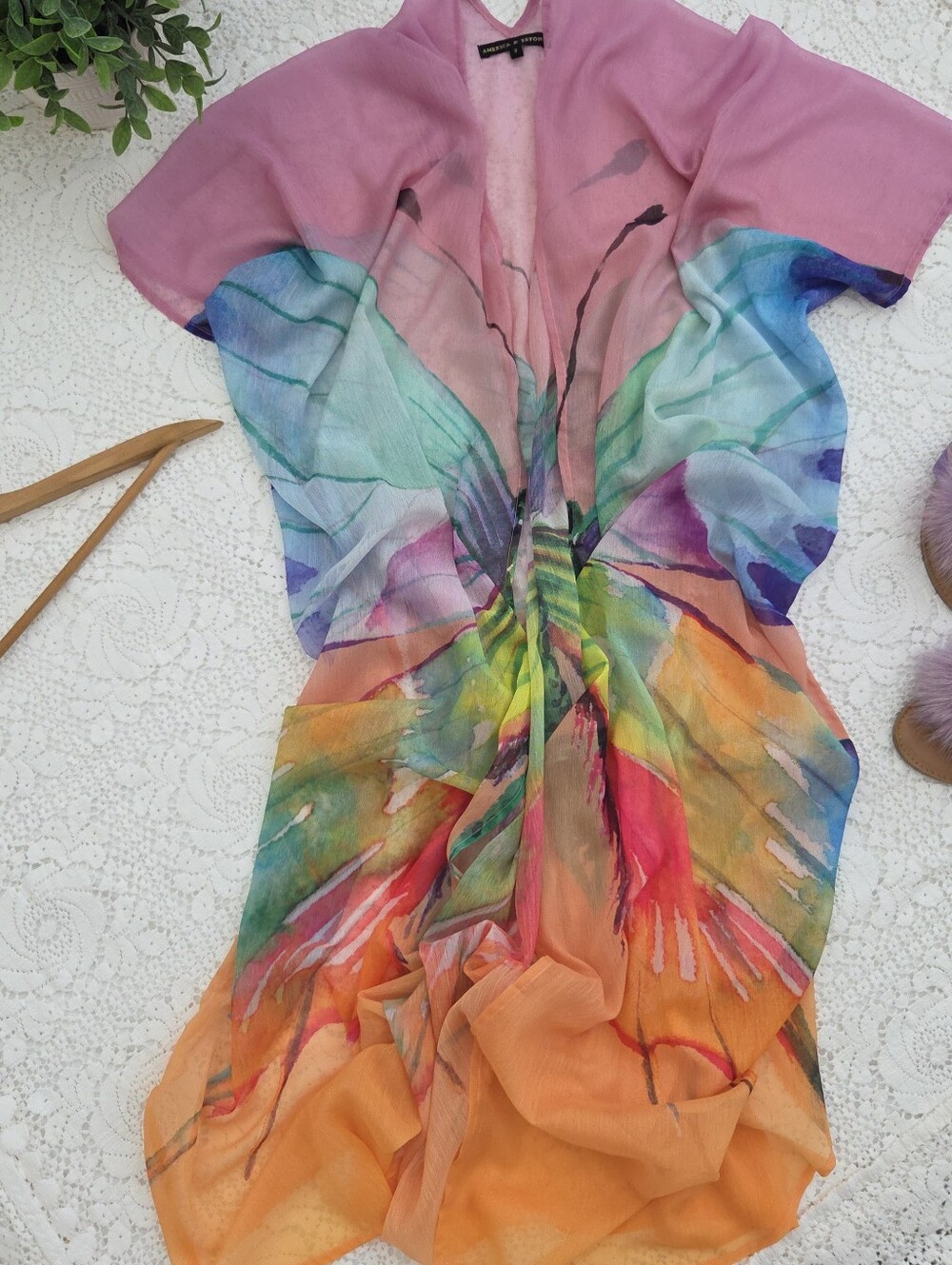 America & Beyond Multicolor Butterfly Cover Up-Size Small